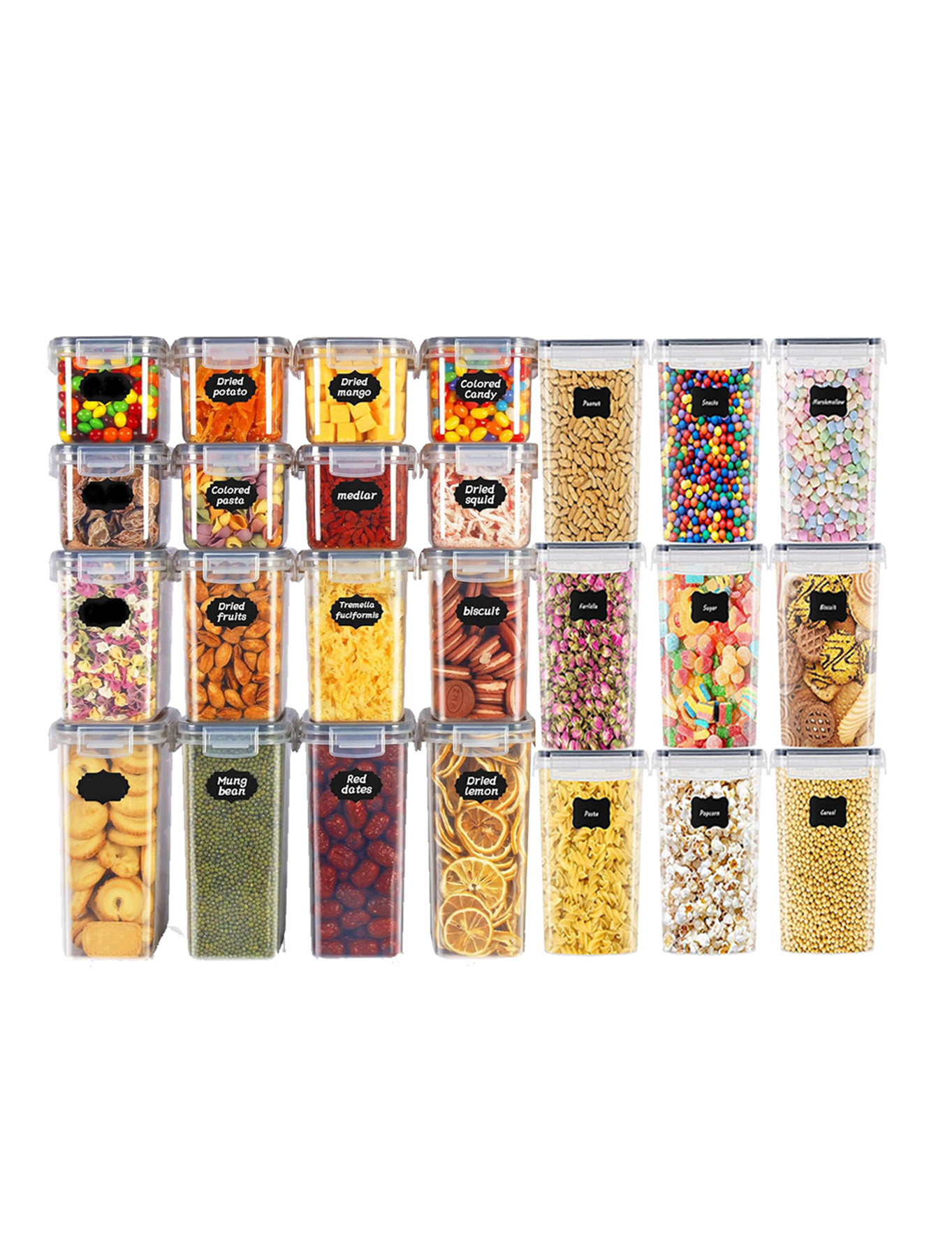 Food Storage Labels - 48 recipientes herméticos para almacenamiento de
